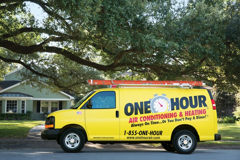 One Hour Heating & AC Company Van parked in front of a Bluffton, SC residence