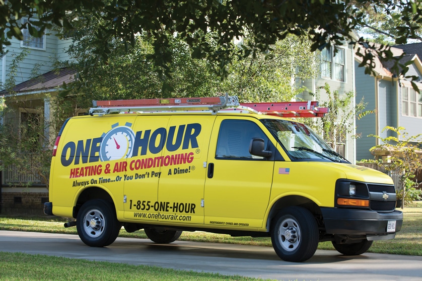 One Hour Heating & Air Conditioning Company Van parked in front of a Hilton Head, SC residence